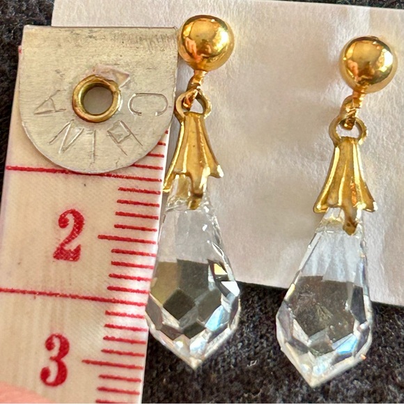Vintage Faceted Crystal Pendulum Pierced Earrings with Gold Accents Dangle Drop - Picture 6 of 8